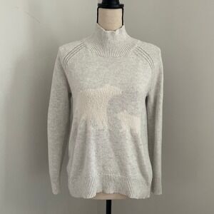 LOFT Knit Mock Neck Sweater sz XS Gray White Sherpa Polar Bear Preppy Clean Girl